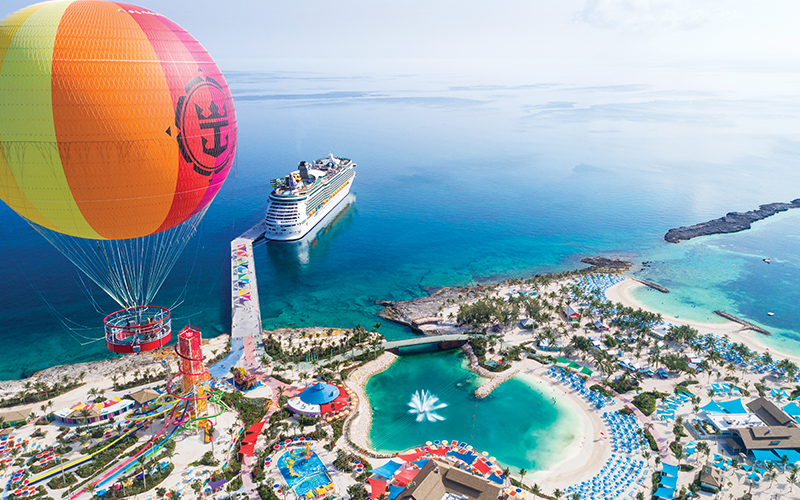 Aerial view of Royal Caribbean Cruise's Perfect Day at CocoCay Bay